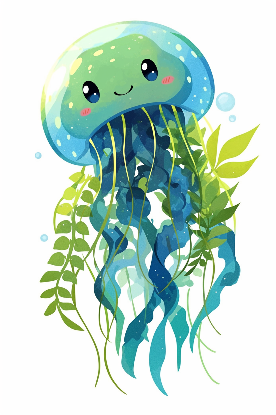 Adorable Seaweed Jellyfish Doodle